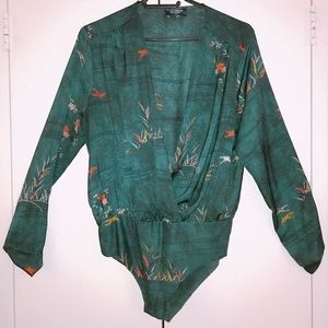 SOLD-Zara Accessories Green Floral Bodysuit